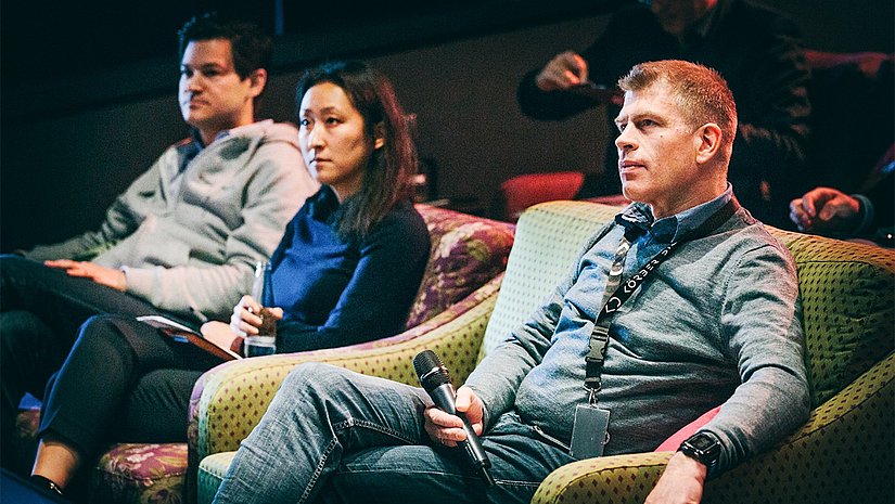 Portrait photo of Stefan Kusterer, Sina Mohr and Andreas Bahke, members of the Stage Gate jury at Körber