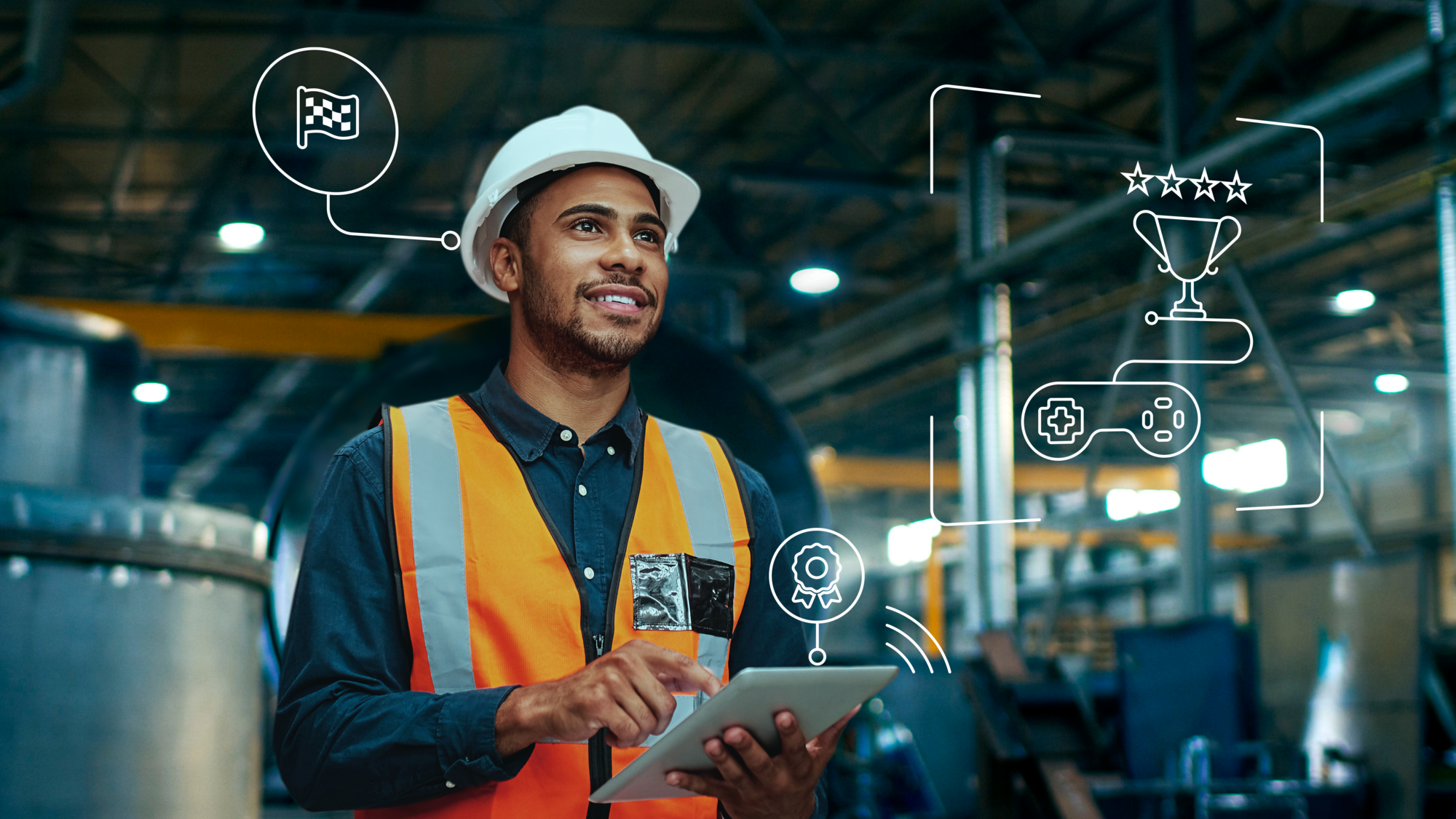 A safety worker using Vaibe's tool in the manufacturing facilities